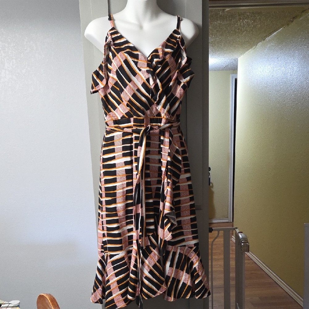 Ann Taylor Black and Pink Geometric Midi Dress